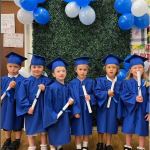 Group of small children in blue graduation robes